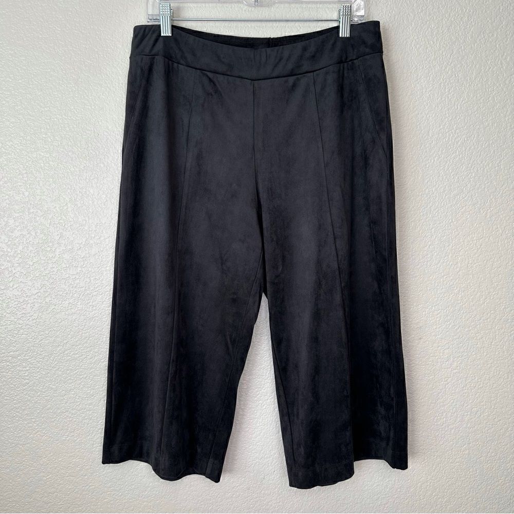 Soft Surroundings Black Velvet Pull On Cropped Pants, Sz Medium